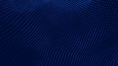 3 boyutlu dalga. Parçacık dalgası. Soyut Mavi Geometrik Arkaplan. Büyük veri görselleştirmesi. Veri teknolojisi soyut gelecek çizimi. 3d oluşturma.