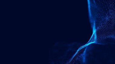 3 boyutlu dalga. Parçacık dalgası. Soyut Mavi Geometrik Arkaplan. Büyük veri görselleştirmesi. Veri teknolojisi soyut gelecek çizimi. 3d oluşturma.