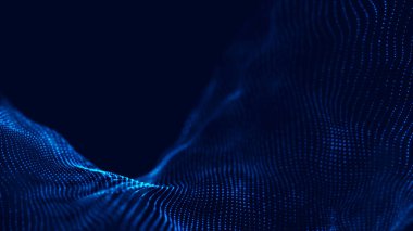 3 boyutlu dalga. Parçacık dalgası. Soyut Mavi Geometrik Arkaplan. Büyük veri görselleştirmesi. Veri teknolojisi soyut gelecek çizimi. 3d oluşturma.