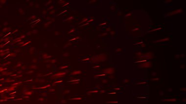 Yangın arka plan kıvılcımları. Kıvılcımlar saçar. Uçan kıvılcımlar. Bulanık parlak ışık. 3B görüntüleme