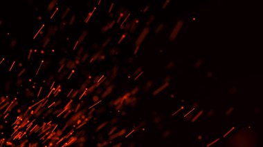 Yangın arka plan kıvılcımları. Kıvılcımlar saçar. Uçan kıvılcımlar. Bulanık parlak ışık. 3B görüntüleme