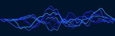 Ses dalgası elemanı. Soyut mavi dijital eşitleyici. Büyük veri görselleştirmesi. Dinamik ışık akışı. 3d oluşturma.
