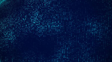 3 boyutlu dalga. Parçacık dalgası. Soyut Mavi Geometrik Arkaplan. Büyük veri görselleştirmesi. Veri teknolojisi soyut gelecek çizimi. 3d oluşturma.