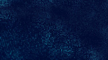 3 boyutlu dalga. Parçacık dalgası. Soyut Mavi Geometrik Arkaplan. Büyük veri görselleştirmesi. Veri teknolojisi soyut gelecek çizimi. 3d oluşturma.