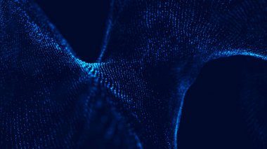 3 boyutlu dalga. Parçacık dalgası. Soyut Mavi Geometrik Arkaplan. Büyük veri görselleştirmesi. Veri teknolojisi soyut gelecek çizimi. 3d oluşturma.