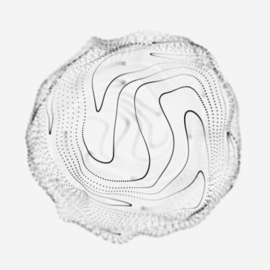 Soyut 3D küre. Bükülme çizgileri olan küre. Logo tasarımını büken parlak çizgiler. Dış uzay nesnesi. Gelecekçi teknoloji tarzı. Küre parçacıkları. 3d oluşturma.