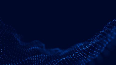 3 boyutlu dalga. Parçacık dalgası. Soyut Mavi Geometrik Arkaplan. Büyük veri görselleştirmesi. Veri teknolojisi soyut gelecek çizimi. 3d oluşturma.