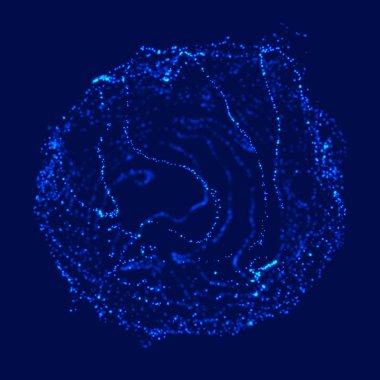 Soyut 3D küre. Bükülme çizgileri olan küre. Logo tasarımını büken parlak çizgiler. Dış uzay nesnesi. Gelecekçi teknoloji tarzı. Küre parçacıkları. 3d oluşturma.