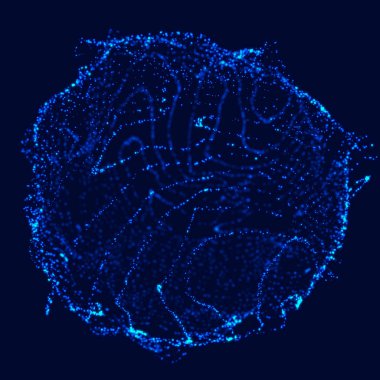 Soyut 3D küre. Bükülme çizgileri olan küre. Logo tasarımını büken parlak çizgiler. Dış uzay nesnesi. Gelecekçi teknoloji tarzı. Küre parçacıkları. 3d oluşturma.