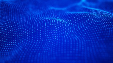 Dalga 3d. Parçacık dalgası. Fütüristik bir dalga ile soyut arka plan. Büyük veri görselleştirmesi. Teknoloji kavramı. 3d manzara. 3d render.