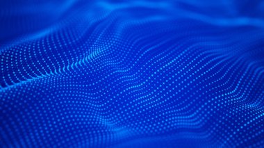 Dalga 3d. Parçacık dalgası. Fütüristik bir dalga ile soyut arka plan. Büyük veri görselleştirmesi. Teknoloji kavramı. 3d manzara. 3d render.