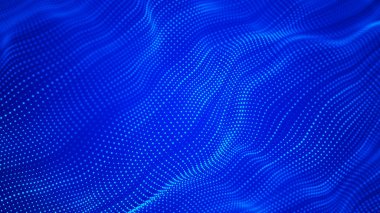 Dalga 3d. Parçacık dalgası. Fütüristik bir dalga ile soyut arka plan. Büyük veri görselleştirmesi. Teknoloji kavramı. 3d manzara. 3d render.