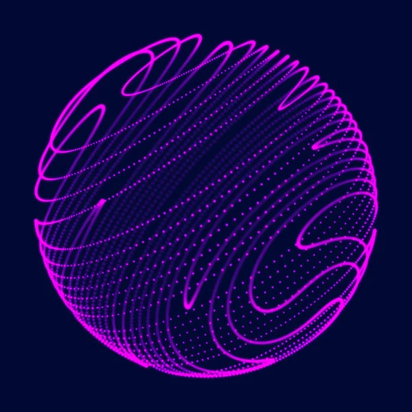 Абстрактная 3d сфера. Сфера с поворотными линиями. Светящиеся линии, скручивающие дизайн логотипа. Объект космоса. Футуристический стиль технологии. Частицы сферы. 3d-рендеринг. — стоковое фото