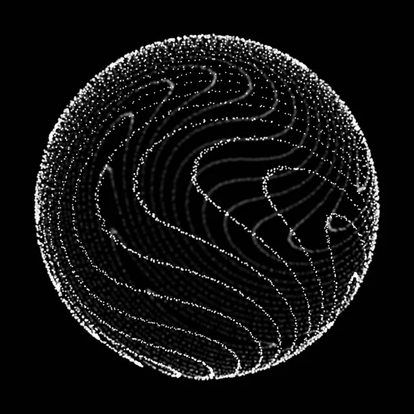 Absztrakt 3D-s gömb. Gömb csavarodó vonalakkal. Ragyogó vonalak csavaró Logo design. Külső űrobjektum. Futurisztikus technológia stílus. Gömb részecskék. 3D-s renderelés. — Stock Fotó