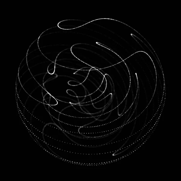 Absztrakt 3D-s gömb. Gömb csavarodó vonalakkal. Ragyogó vonalak csavaró Logo design. Külső űrobjektum. Futurisztikus technológia stílus. Gömb részecskék. 3D-s renderelés. — Stock Fotó