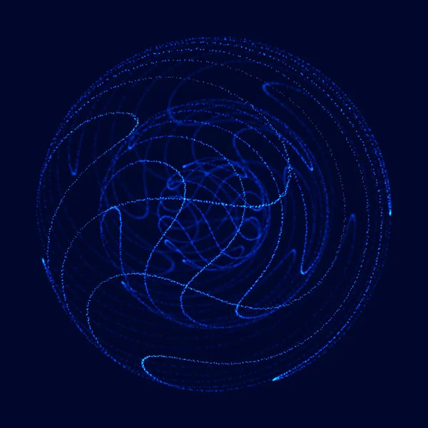 Absztrakt 3D-s gömb. Gömb csavarodó vonalakkal. Ragyogó vonalak csavaró Logo design. Külső űrobjektum. Futurisztikus technológia stílus. Gömb részecskék. 3D-s renderelés. — Stock Fotó