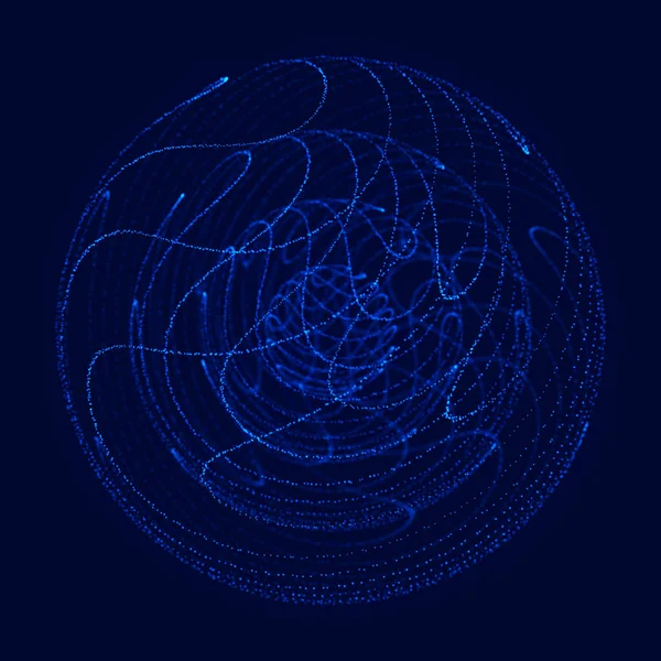 Esfera 3d abstracta. Esfera con líneas de giro. Líneas brillantes torciendo Diseño de logotipo. Objeto del espacio exterior. Estilo de tecnología futurista. Partículas de esfera. renderizado 3d. —  Fotos de Stock