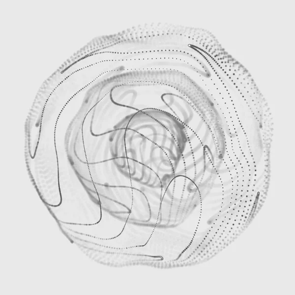 Sphère 3D abstrait. Sphère avec lignes torsadées. Lignes incandescentes tordant la conception du logo. Objet spatial extérieur. Style technologique futuriste. Des particules de sphères. Rendu 3d. — Photo