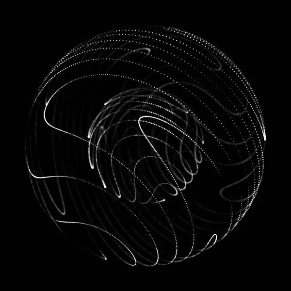 抽象3次元球面。ねじれ線で球。ロゴデザインをねじる光るライン。宇宙物体だ。未来的なテクノロジースタイル。球状粒子。3Dレンダリング. — ストック写真