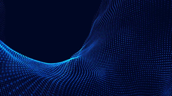 Wave 3d. Een golf van deeltjes. Abstract Blauwe Geometrische Achtergrond. Visualisatie van big data. Datatechnologie abstracte futuristische illustratie. 3d destructie. — Stockfoto