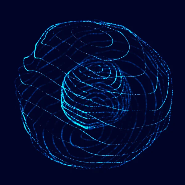 抽象3次元球面。ねじれ線で球。ロゴデザインをねじる光るライン。宇宙物体だ。未来的なテクノロジースタイル。球状粒子。3Dレンダリング. — ストック写真