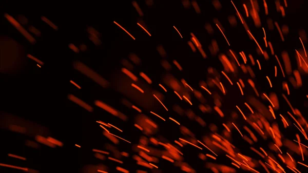 Fogo faísca fundo. A queimar faíscas vermelhas. Faíscas voadoras de fogo. Luz brilhante desfocada. Renderização 3D — Fotografia de Stock