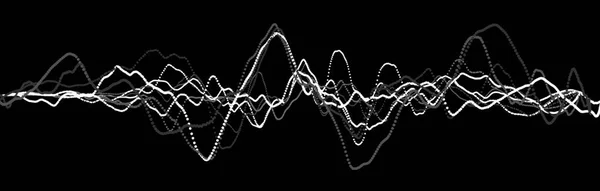 Zvukový WAVE prvek. Abstraktní černý digitální ekvalizér. Velká vizualizace dat. Dynamický průtok světla. prostorové vykreslování. — Stock fotografie