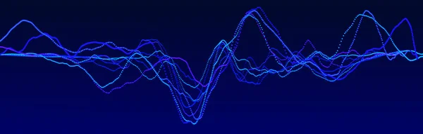 Geluidsgolf element. Abstracte blauwe digitale equalizer. Visualisatie van big data. Dynamische lichtstroom. 3d destructie. — Stockfoto