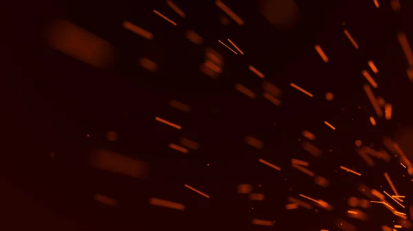 Eld gnistor bakgrund. Bränner röda gnistor. Brandflygande gnistor. Suddigt starkt ljus. 3D-rendering — Stockfoto