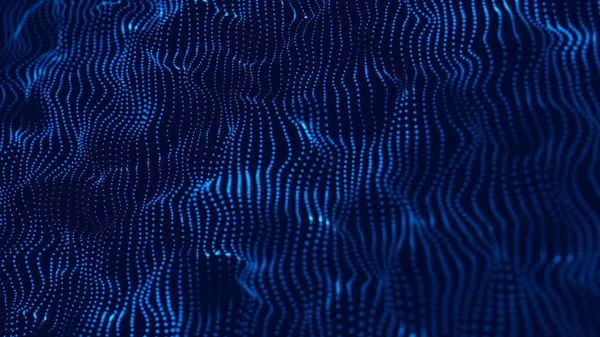 浪3d 。粒子的波涛摘要蓝色几何背景。大数据可视化。信息技术抽象的未来主义图解.3d渲染. — 图库照片