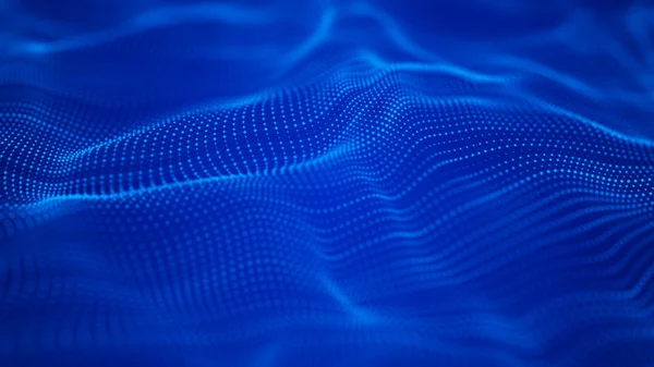 Dalga 3d. Parçacık dalgası. Fütüristik bir dalga ile soyut arka plan. Büyük veri görselleştirmesi. Teknoloji kavramı. 3d manzara. 3d render.