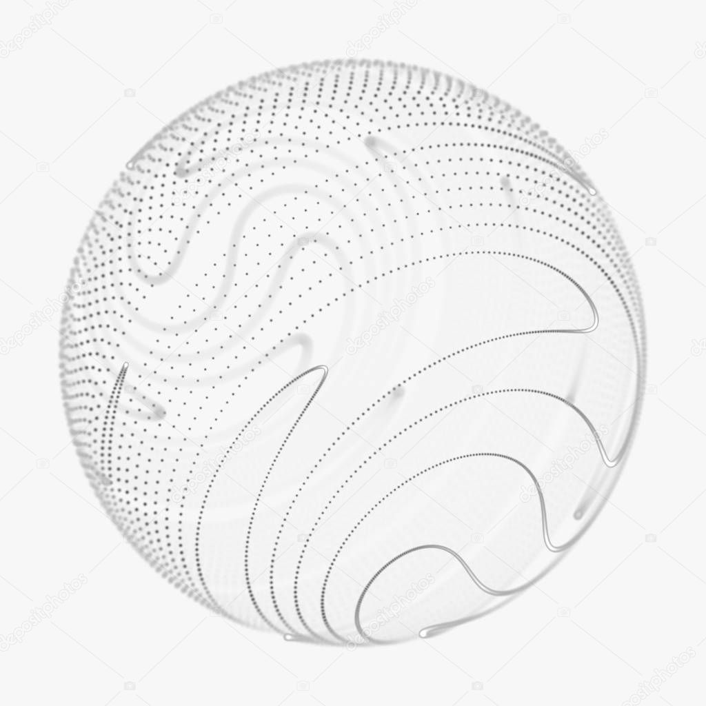 Abstract 3d sphere. Sphere with twist lines. Glowing lines twisting Logo design. Outer space object. Futuristic technology style. Sphere particles. 3d rendering.