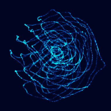 Soyut 3D küre. Bükülme çizgileri olan küre. Logo tasarımını büken parlak çizgiler. Dış uzay nesnesi. Gelecekçi teknoloji tarzı. Küre parçacıkları. 3d oluşturma.