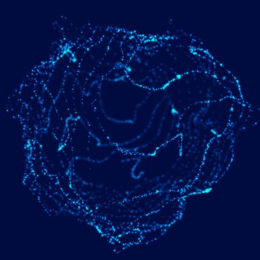 Soyut 3D küre. Bükülme çizgileri olan küre. Logo tasarımını büken parlak çizgiler. Dış uzay nesnesi. Gelecekçi teknoloji tarzı. Küre parçacıkları. 3d oluşturma.