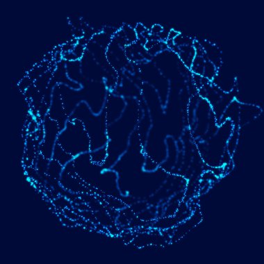 Soyut 3D küre. Bükülme çizgileri olan küre. Logo tasarımını büken parlak çizgiler. Dış uzay nesnesi. Gelecekçi teknoloji tarzı. Küre parçacıkları. 3d oluşturma.