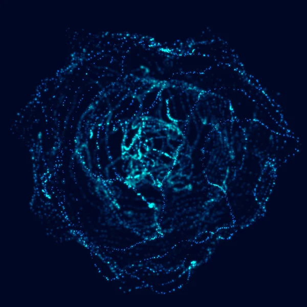 Soyut 3D küre. Bükülme çizgileri olan küre. Logo tasarımını büken parlak çizgiler. Dış uzay nesnesi. Gelecekçi teknoloji tarzı. Küre parçacıkları. 3d oluşturma.