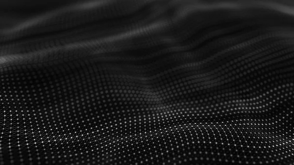 ウェーブ 3d粒子の波未来的な波を持つ抽象的な背景。ビッグ データビジュアライゼーション。技術コンセプト。3D風景。3D レンダリング. — ストック写真