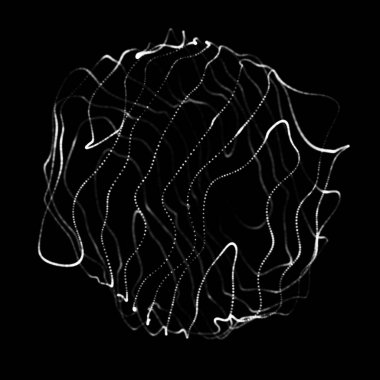 Soyut 3D küre. Bükülme çizgileri olan küre. Logo tasarımını büken parlak çizgiler. Dış uzay nesnesi. Gelecekçi teknoloji tarzı. Küre parçacıkları. 3d oluşturma.