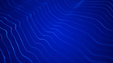 Dalga 3d. Parçacık dalgası. Fütüristik bir dalga ile soyut arka plan. Büyük veri görselleştirmesi. Teknoloji kavramı. 3d manzara. 3d render.