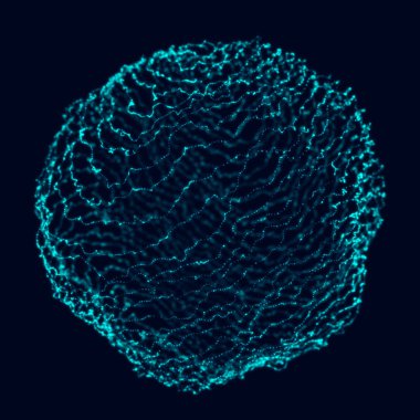 Soyut 3D küre. Bükülme çizgileri olan küre. Logo tasarımını büken parlak çizgiler. Dış uzay nesnesi. Gelecekçi teknoloji tarzı. Küre parçacıkları. 3d oluşturma.