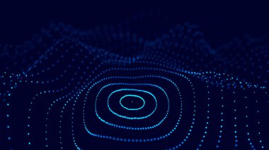 3 boyutlu dalga. Parçacık dalgası. Soyut dijital parçacıkların parladığı üç boyutlu arka plan. Veri teknolojisi çizimi. Büyük veri görselleştirmesi. 3d oluşturma