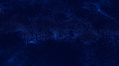 3 boyutlu dalga. Parçacık dalgası. Soyut Mavi Geometrik Arkaplan. Büyük veri görselleştirmesi. Veri teknolojisi soyut gelecek çizimi. 3d oluşturma.