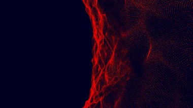 3 boyutlu dalga. Parçacık dalgası. Soyut Mavi Geometrik Arkaplan. Büyük veri görselleştirmesi. Veri teknolojisi soyut gelecek çizimi. 3d oluşturma.