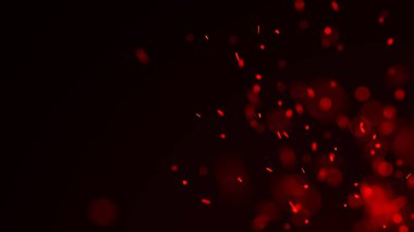 Yangın arka plan kıvılcımları. Kıvılcımlar saçar. Uçan kıvılcımlar. Bulanık parlak ışık. 3B görüntüleme