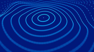 3 boyutlu dalga. Parçacık dalgası. Soyut dijital parçacıkların parladığı üç boyutlu arka plan. Veri teknolojisi çizimi. Büyük veri görselleştirmesi. 3d oluşturma.