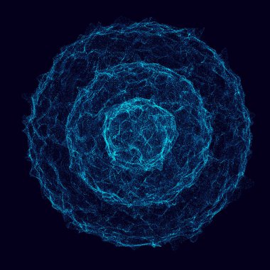 Soyut 3D küre. Bükülme çizgileri olan küre. Logo tasarımını büken parlak çizgiler. Dış uzay nesnesi. Gelecekçi teknoloji tarzı. Küre parçacıkları. 3d oluşturma.