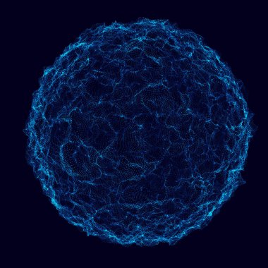 Soyut 3D küre. Bükülme çizgileri olan küre. Logo tasarımını büken parlak çizgiler. Dış uzay nesnesi. Gelecekçi teknoloji tarzı. Küre parçacıkları. 3d oluşturma.