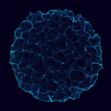 Soyut 3D küre. Bükülme çizgileri olan küre. Logo tasarımını büken parlak çizgiler. Dış uzay nesnesi. Gelecekçi teknoloji tarzı. Küre parçacıkları. 3d oluşturma.