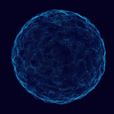 Soyut 3D küre. Bükülme çizgileri olan küre. Logo tasarımını büken parlak çizgiler. Dış uzay nesnesi. Gelecekçi teknoloji tarzı. Küre parçacıkları. 3d oluşturma.