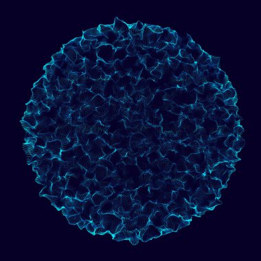 Soyut 3D küre. Bükülme çizgileri olan küre. Logo tasarımını büken parlak çizgiler. Dış uzay nesnesi. Gelecekçi teknoloji tarzı. Küre parçacıkları. 3d oluşturma.